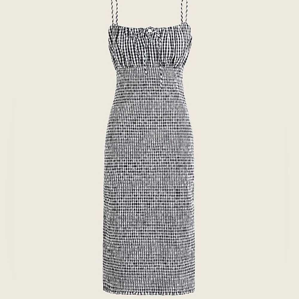 Smocked tie-front dress in gingham